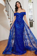 Long Off Shoulder Evening Gown by LaDivine J836