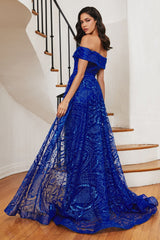 Long Off Shoulder Evening Gown by LaDivine J836