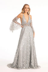 Long Formal Glitter Mesh Prom Dress
