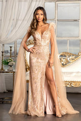 Feather Shoulder Long Mermaid Prom Dress