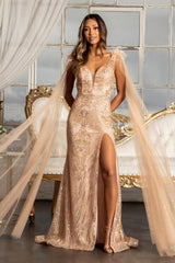 Feather Shoulder Long Mermaid Prom Dress