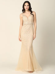 Long Formal Sleeveless Fitted Prom Gown