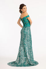 Long Off Shoulder Formal Sequins Prom Dress