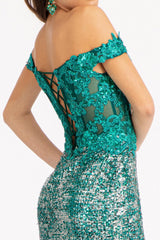 Long Off Shoulder Formal Sequins Prom Dress