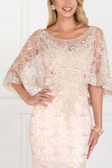 Long Plus Size Cape Sleeve Formal Prom Gown
