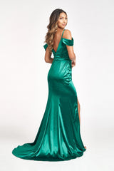 Long Satin Off Shoulder Mermaid Evening Dress