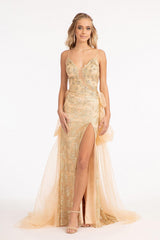 Long Spaghetti Strap Mermaid Mesh Prom Dress