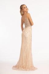 Long Spaghetti Strap Mesh Mermaid Prom Dress