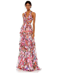 Long Floral Chiffon Prom Gown Floral Chiffon Fabric Mac Duggal 68076
