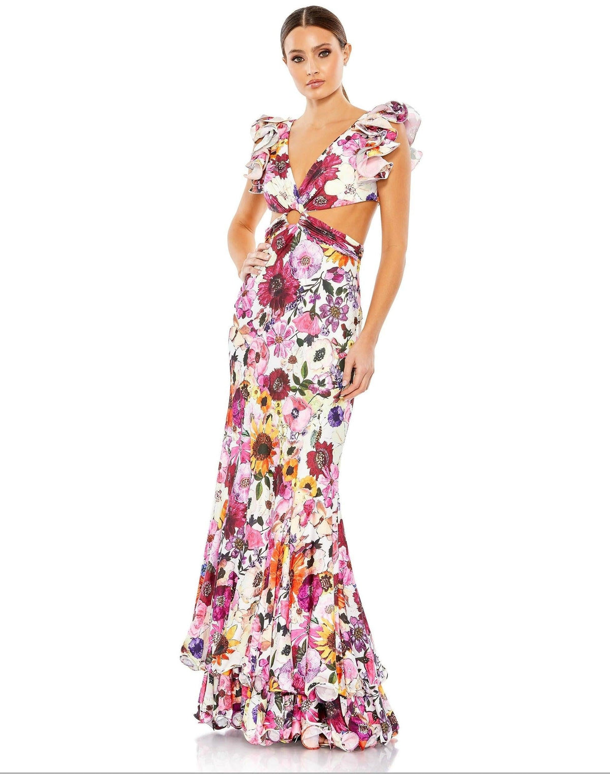 Long Floral Print Formal Prom Gown Floral Print Mac Duggal 68107