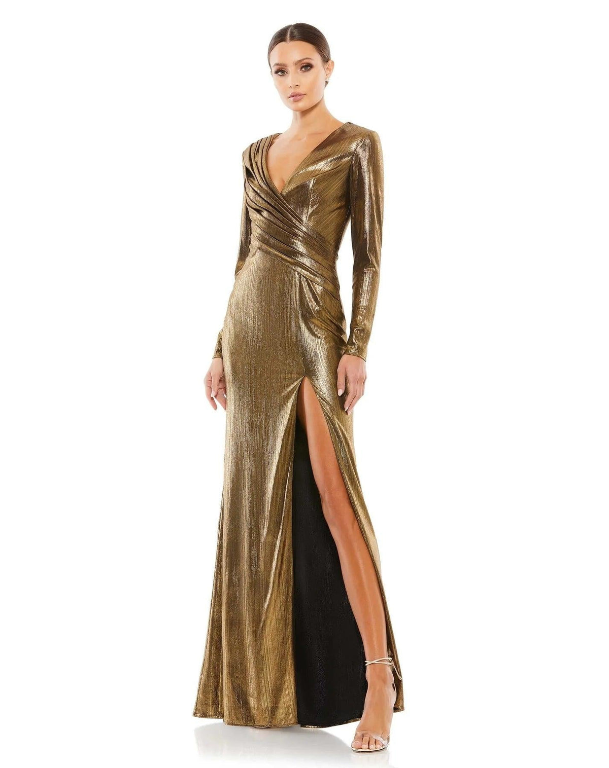 Long Sleeve Formal Metallic Dress Metallic Fabric Mac Duggal 26684