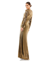 Long Sleeve Formal Metallic Dress Metallic Fabric Mac Duggal 26684