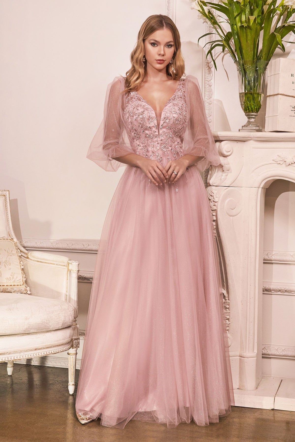 Formal Long Sleeve Mother of the Bride Long Tulle Dress LaDivine CD0182