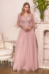 Formal Long Sleeve Mother of the Bride Long Tulle Dress LaDivine CD0182