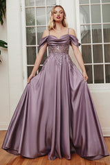 Long Off Shoulder A-Line Gown by LaDivine OC012