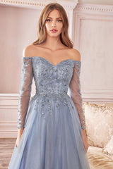 LaDivine CD0172 Sequin Long Formal Off Shoulder Prom Dress