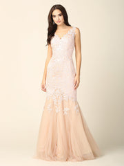 Prom Long Sleeveless Formal Fitted Lace Dress