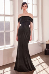 Amoris T603 Long Formal Metallic Glitter Fitted Prom Gown