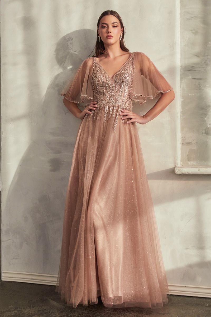 Long Formal Short Sleeve Evening Prom Dress by LaDivine CD0175