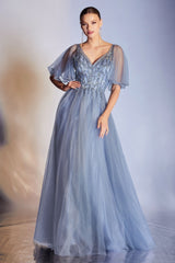 Long Formal Short Sleeve Evening Prom Dress by LaDivine CD0175